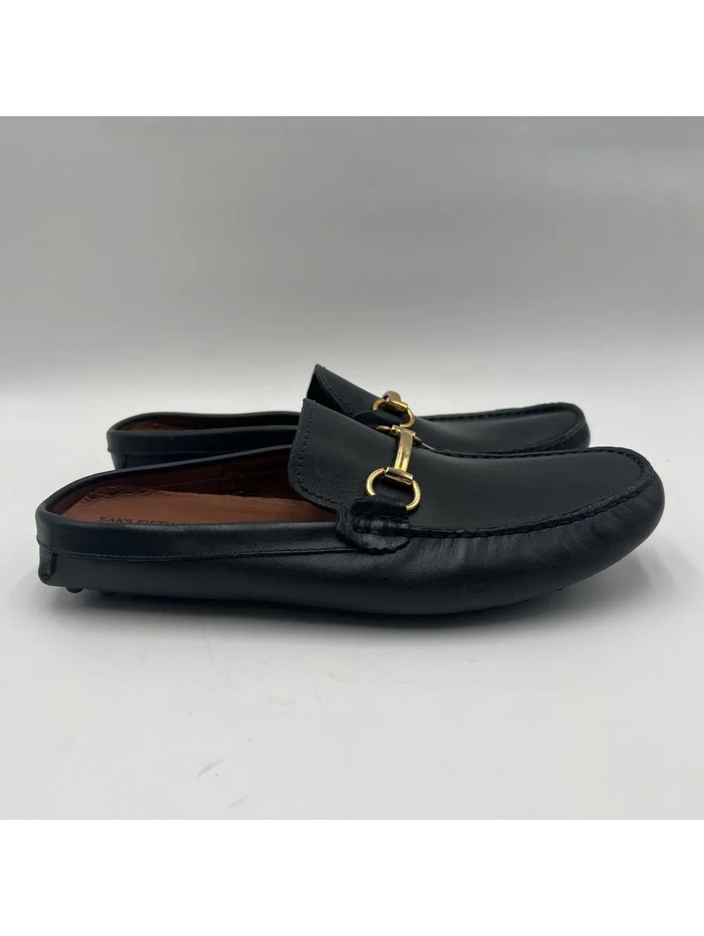 Men’s Saks Fifth Avenue Dark Gray Leather horsebit slip-on loafers Mules Size 8M